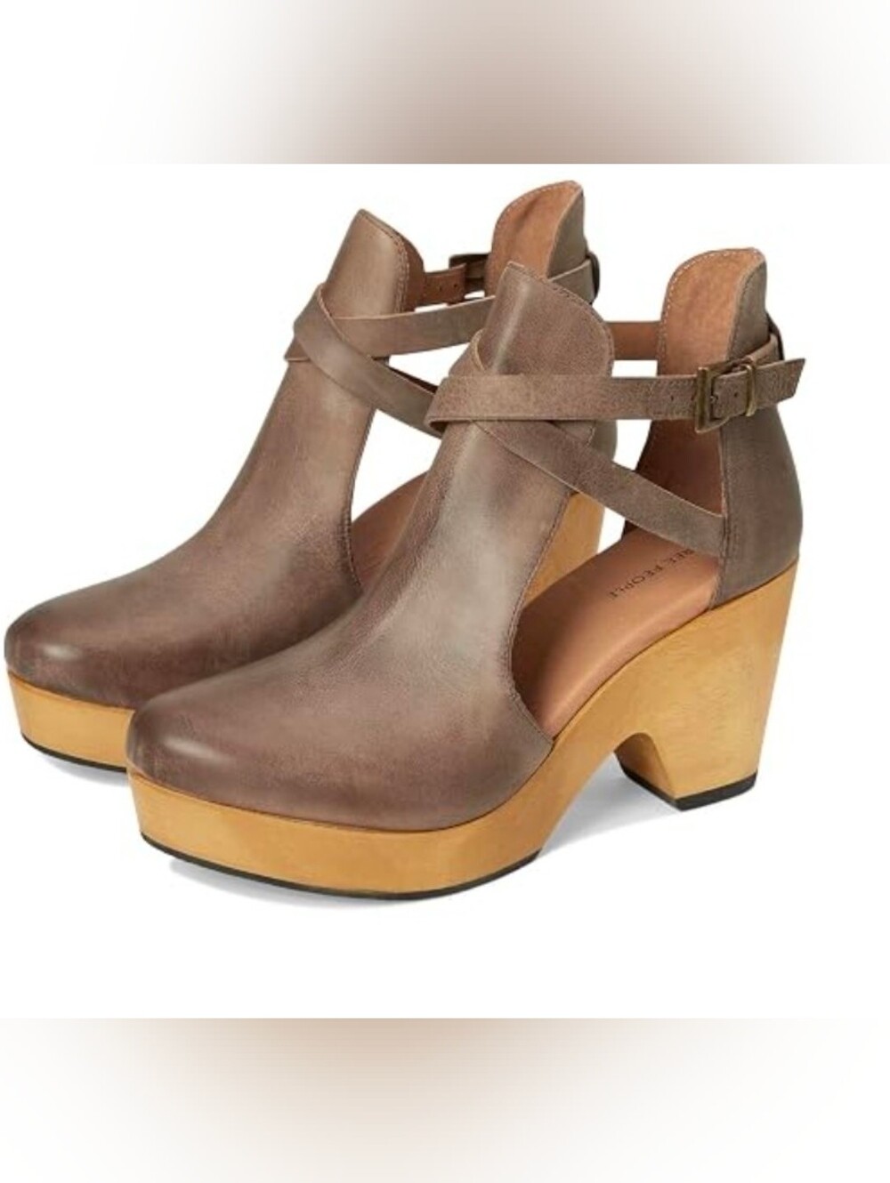 FREE PROPLE Gray Leather Cedar Wood Clogs